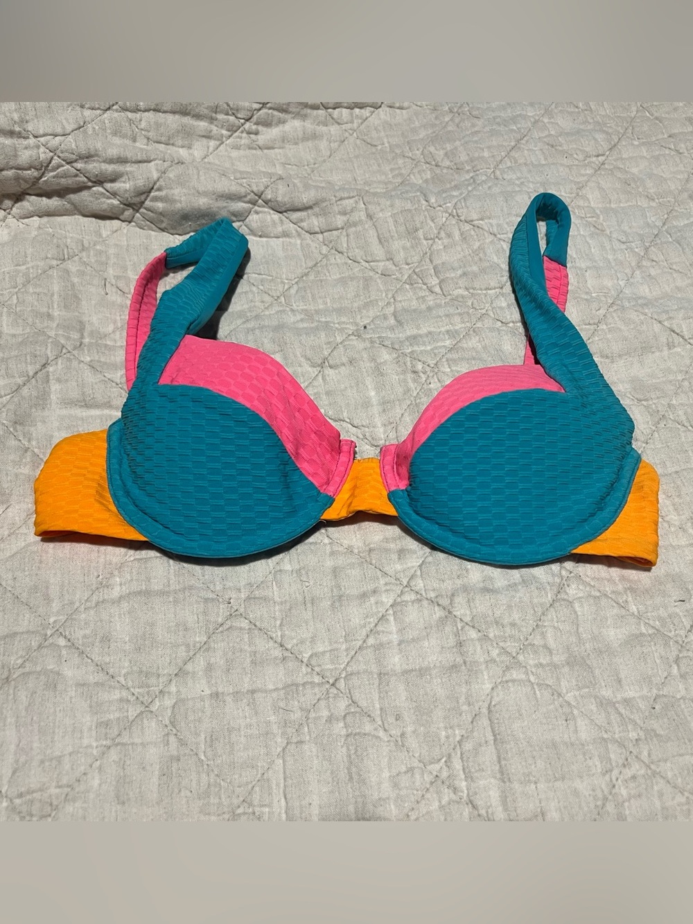 Colorblock underwire Bikini Top — Teal, Pink & Orange